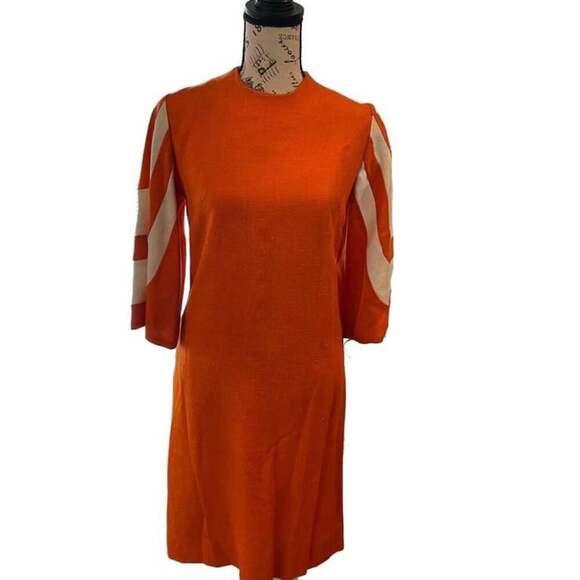 Unbranded Dresses & Skirts - 1960’s Knee‎ Length Orange and White Dress